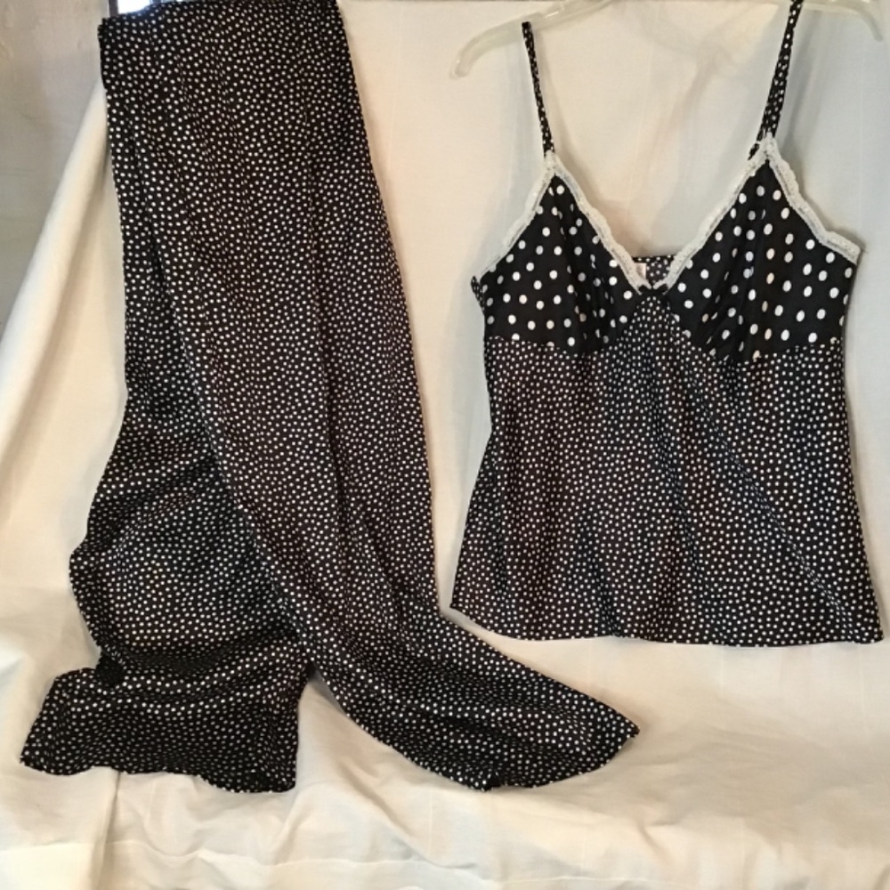 NWOT Gilligan & Omalley Sleepwear Set Tank Top & Pants Woman Large Black/White. - Picture 2 of 5